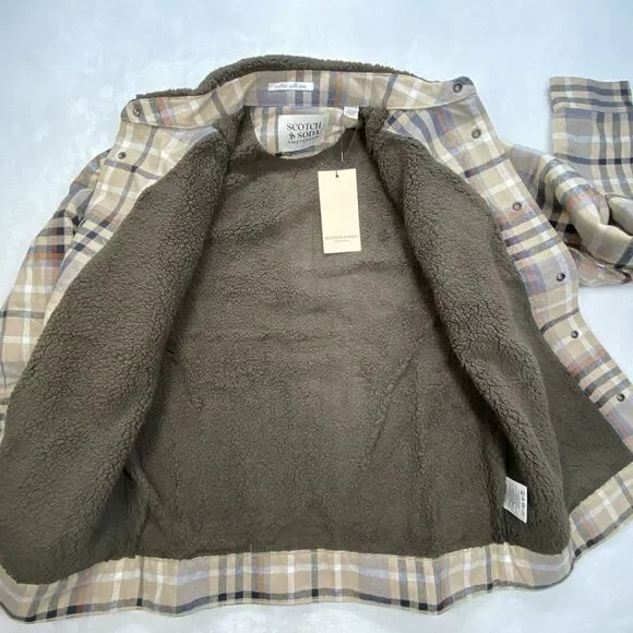 Scotch‎ & Soda Jacket shacket Mens S Sherpa Lined Plaid Flannel Chore Barn